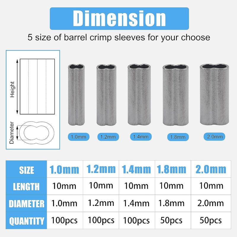 SILANON Fishing Crimp Sleeves Kit, 400pcs Double Barrel Crimp Sleeves Copper Brass Crimping Loop Sleeves Fishing Line Crimps Tube Connectors Wire Leader Rigging Tackle Set - Image 2